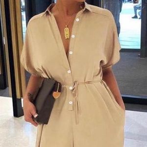 Size XL tan romper with belt (new)